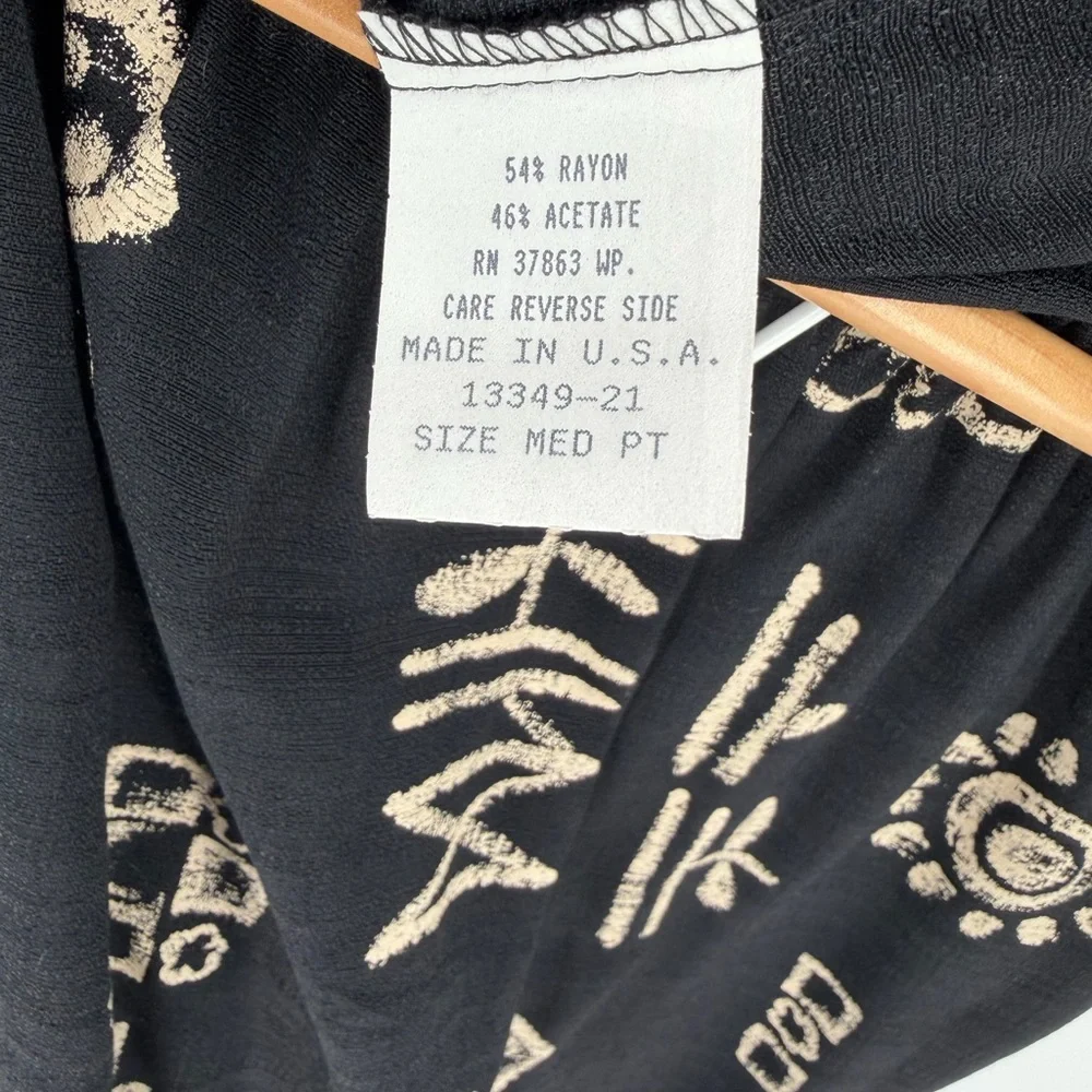 Vintage 90s Abstract Tribal Print Midi Skirt Black & Tan‎ Made in USA Size M
